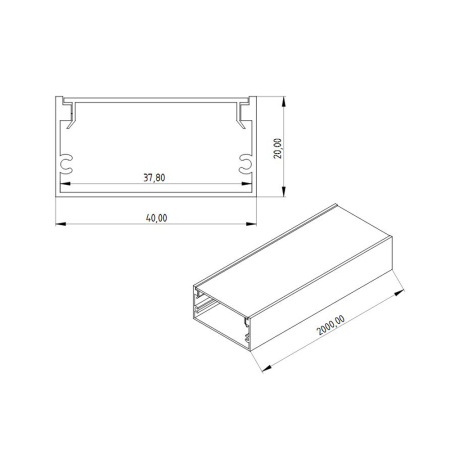 Алюминиевый профиль LC2040 173 (2000х40x20мм с рассеивателем)