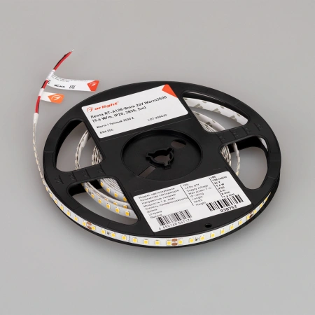 Светодиодная Лента RT-A128-8mm 24V Warm3500 (9.6 W/m, IP20, 2835, 5m) (Arlight, высок.эфф.150 лм/Вт)