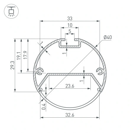 Профиль с экраном SL-ROUND-D40-2000 ANOD+OPAL (Arlight, Алюминий)